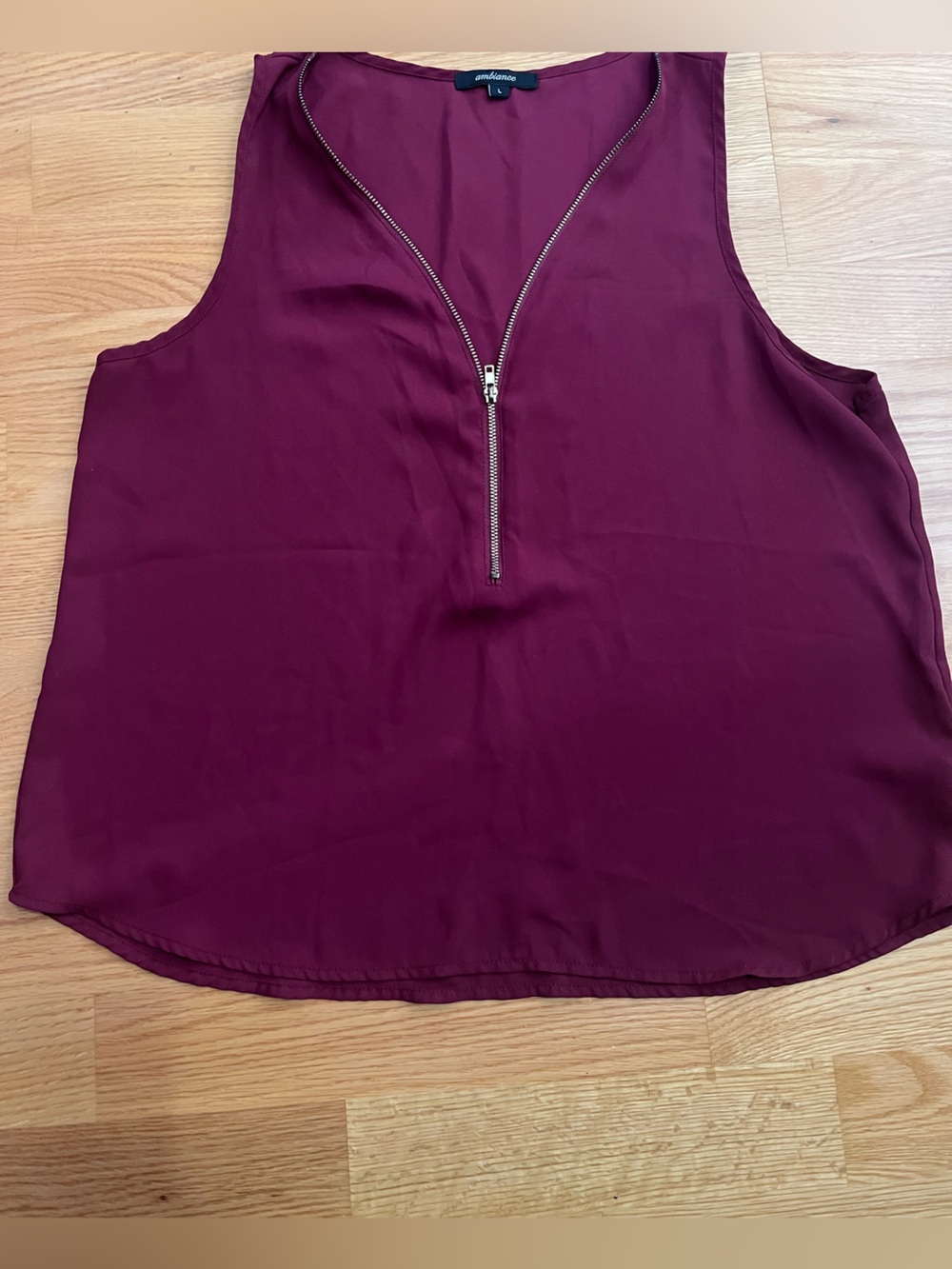 Ambiance Sleeveless Zip-Front Tank Top - Burgundy